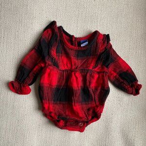 Buffalo plaid flannel romper, sz 0-3 months
